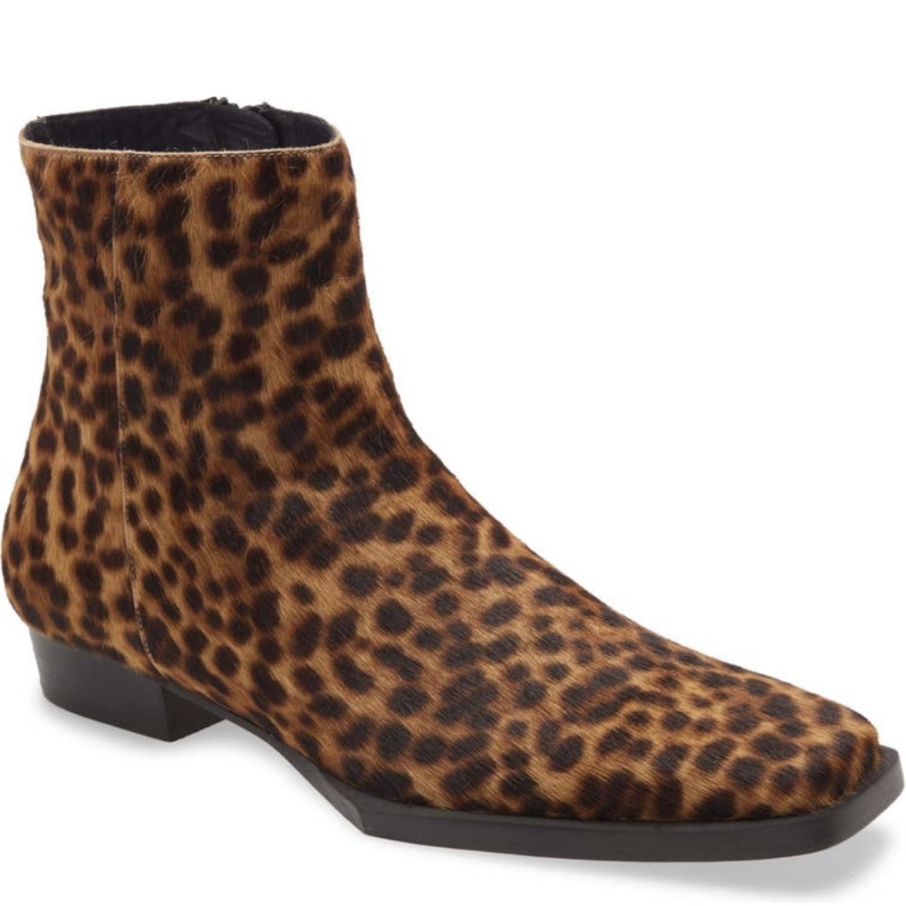 FRAME Le Maddox Calf Skin Leopard Print, Low Heeled Zip Bootie, size 41/10
